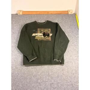Vintage Croft & Barrow Embroidered Bear Nature Sweatshirt Size M Green Grandpa